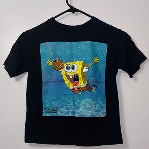 Nickelodeon Black Tee with SpongeBob and Krabby Patty Graphic